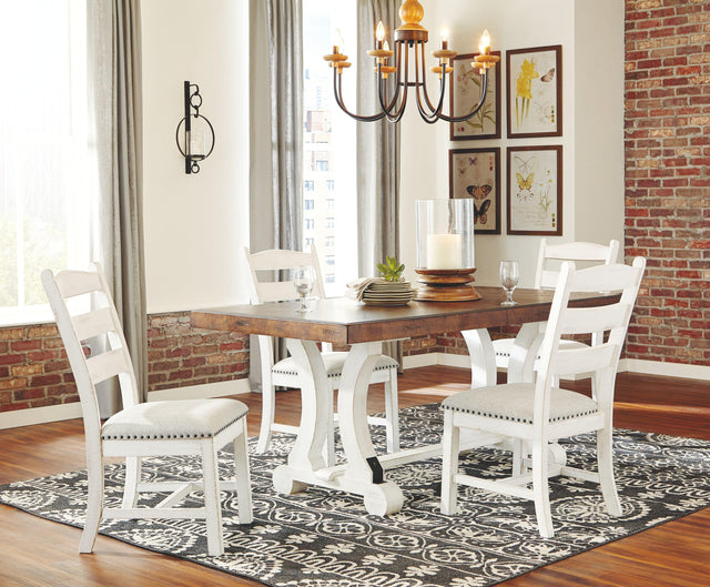Ashley Valebeck - White / Brown - 5 Pc. - Dining Room Table, 4 Side Chairs