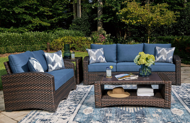 Ashley Windglow - Blue / Brown - 4 Pc. - Sofa, Loveseat, Cocktail Table, End Table