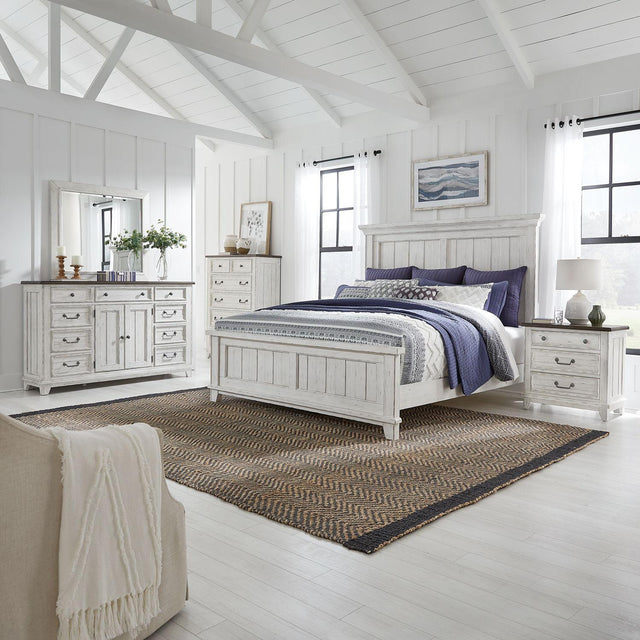 Liberty Furniture River Place - 5 Piece Bedroom Set (King Panel Bed, Dresser & Mirror, Chest, Nightstand) - White
