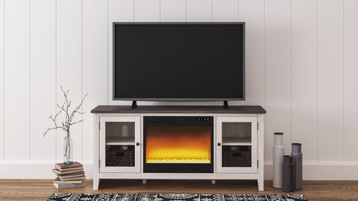 Ashley Dorrinson - White / Black / Gray - 60" TV Stand With Fireplace Insert Glass/Stone