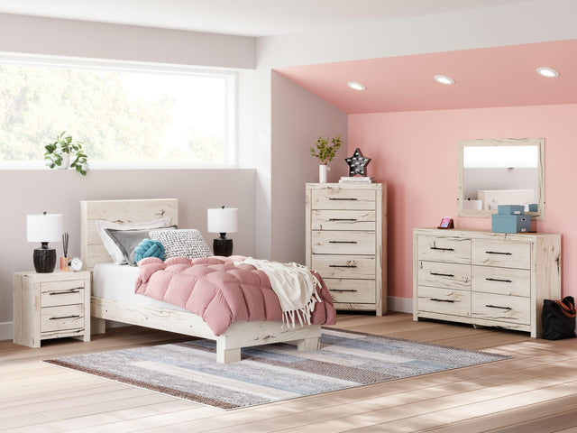 Ashley Lawroy - Light Natural - 7 Pc. - Dresser, Mirror, Twin Panel Bed, 2 Nightstands