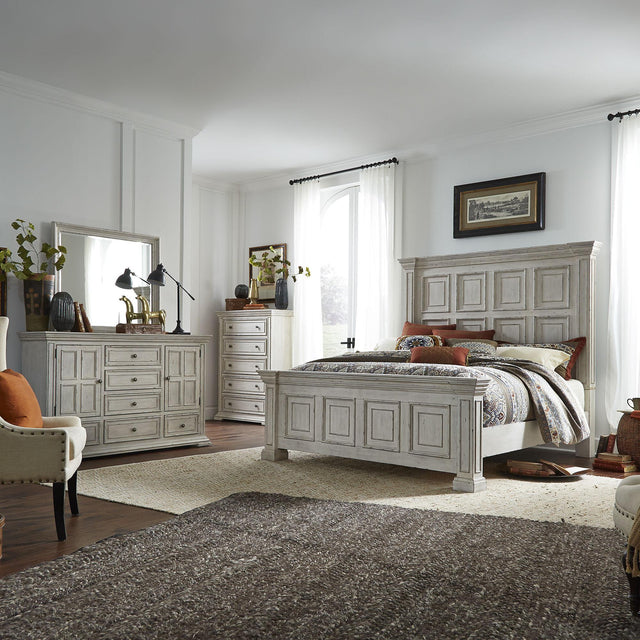 Liberty Furniture Big Valley - 4 Piece Bedroom Set (Queen Panel Bed, Dresser & Mirror, Chest) - Whitestone