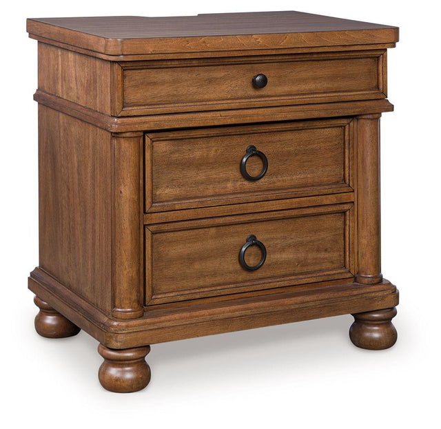 Ashley Rowlenstown Three Drawer Night Stand - Brown