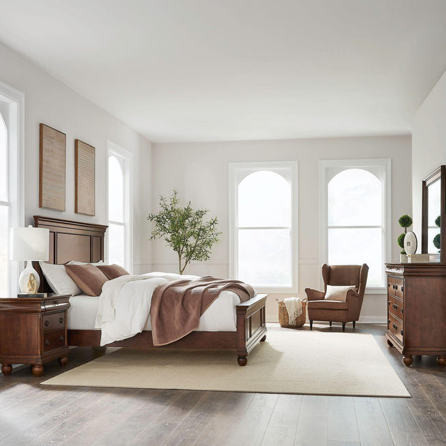 Liberty Furniture Rustic Traditions - 4 Piece Bedroom Set (Queen Panel Bed, Dresser & Mirror, Night Stand) - Cherry