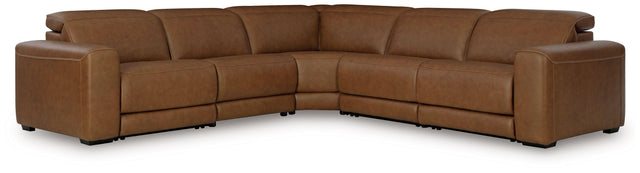 Ashley Magic Man - 5-Piece Power Reclining Sectional With Armless Chair With Manual Headrest - Caramel