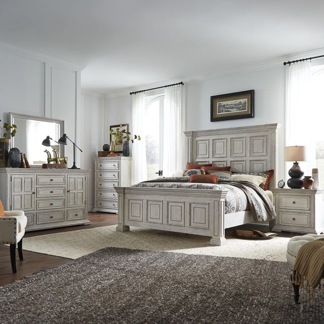 Liberty Furniture Big Valley - 5 Piece Bedroom Set (Queen Panel Bed, Dresser & Mirror, Chest, Nightstand) - Whitestone