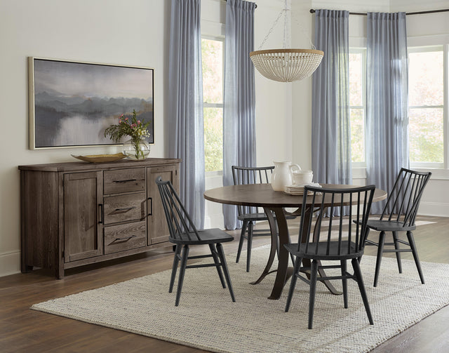 Vaughan-Bassett Dovetail - Solid American Oak - Round 48" Table With A Metal Pedestal - Aged Gray