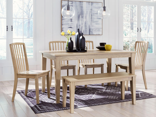 Ashley Gleanville - Light Brown - 6 Pc. - Rectangular Dining Room Table, 4 Side Chairs, Large Bench