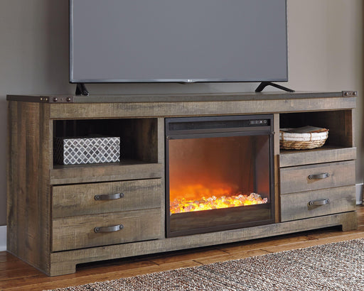 Ashley Trinell - Brown - 2 Pc. - 63" TV Stand With Fireplace Insert Glass/Stone