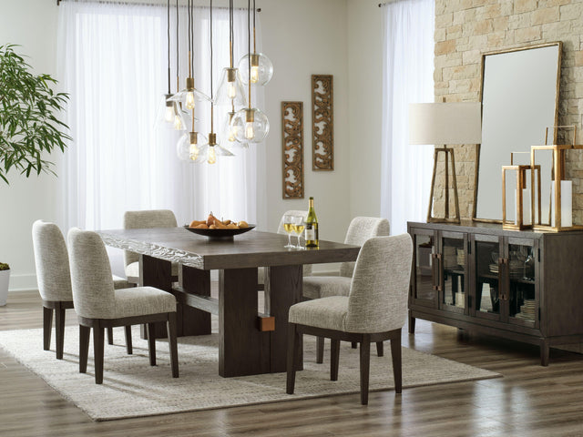 Ashley Burkhaus - Dark Brown - 8 Pc. - Dining Room Extension Table, 6 Side Chairs, Server