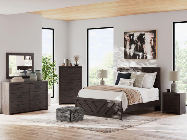 Ashley Prendonea - Charcoal - 7 Pc. - Dresser, Mirror, Chest, Queen Panel Bed, 2 Nightstands