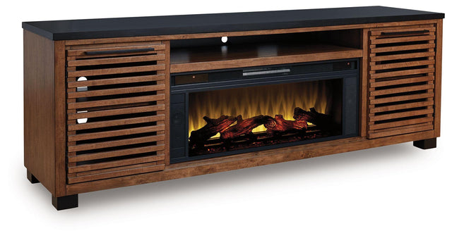 Ashley Kallari - Warm Brown / Black - 84" TV Stand With Electric Fireplace
