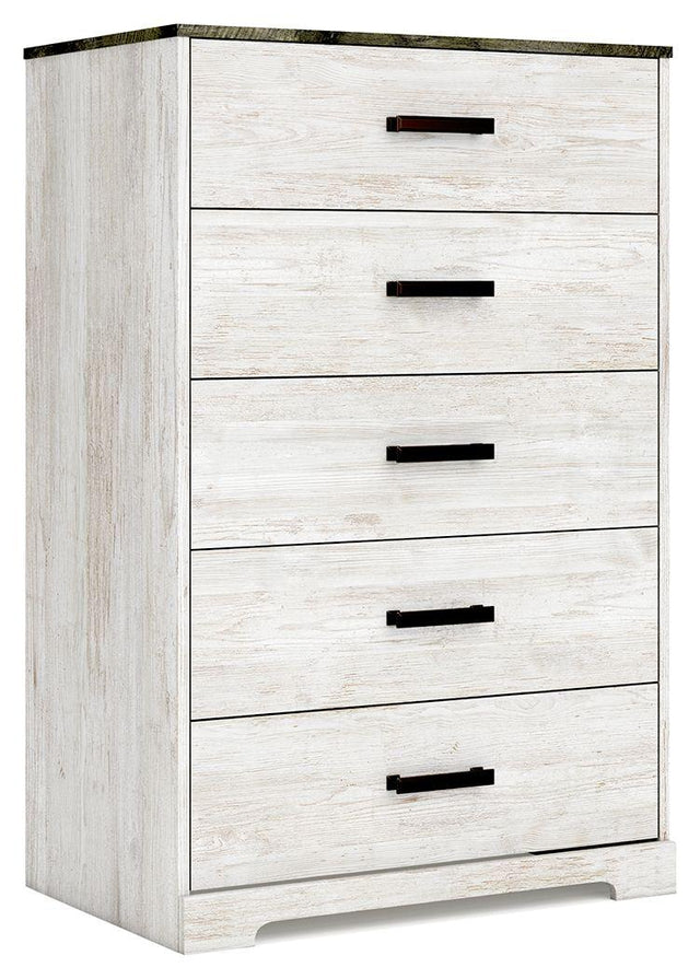 Ashley Shawburn Five Drawer Chest - Whitewash/Charcoal Gray