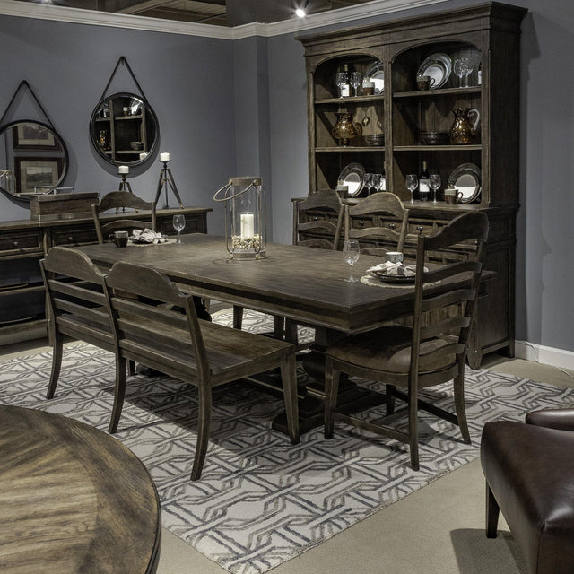 Liberty Furniture Paradise Valley - 6 Piece Trestle Table Set (Upholstered Ladder Back Side Chairs) - Dark Brown