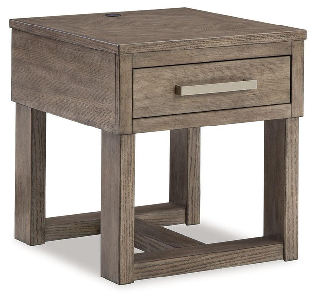 Ashley Loyaska Rectangular End Table - Grayish Brown/White
