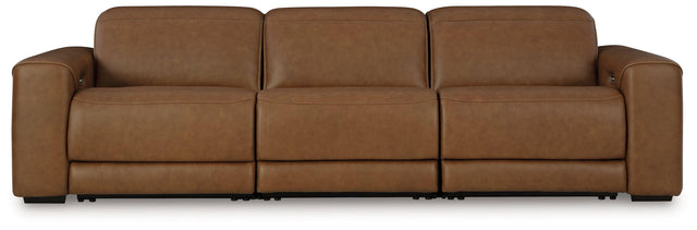 Ashley Magic Man - 3-Piece Power Reclining Sectional Sofa With Armless Chair With Manual Headrest - Caramel