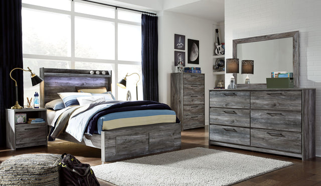 Ashley Baystorm - Gray - Full Panel Bed With 2 Storage Drawers - 9 Pc. - Dresser, Mirror, Chest, Full Bed, 2 Nightstands