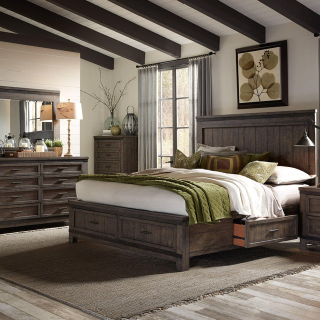 Liberty Furniture Thornwood Hills - 4 Piece Bedroom Set (King Two Sided Storage Bed, Dresser & Mirror, Chest) - Dark Brown