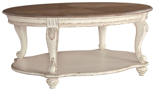 Ashley Realyn Oval Cocktail Table - White/Brown