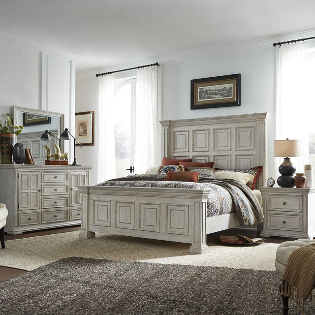 Liberty Furniture Big Valley - 4 Piece Bedroom Set (California King Panel Bed, Dresser & Mirror, Nightstand) - Whitestone