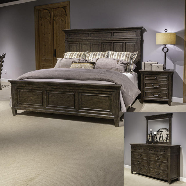Liberty Furniture Paradise Valley - 3 Piece Bedroom Set (King Panel Bed, Dresser & Mirror) - Dark Brown