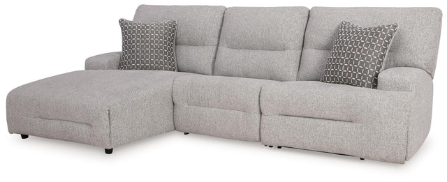 Ashley Acklen Place - Pewter - 3-Piece Power Reclining Sectional With LAF Power Reclining Back Chaise
