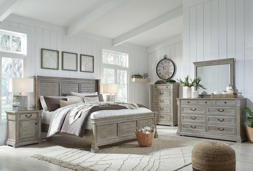 Ashley Moreshire - Bisque - 8 Pc. - Dresser, Mirror, Chest, King Panel Bed, 2 Nightstands