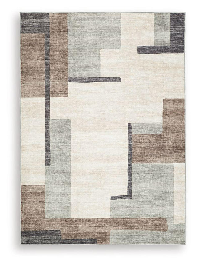 Ashley Larkport Washable Medium Rug - Cream/Brown/Gray