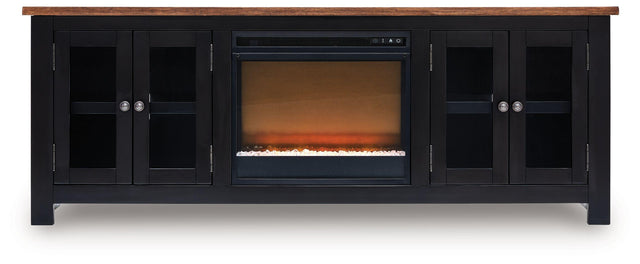 Ashley Wildenauer - Brown / Black - 76" TV Stand With Electric Fireplace