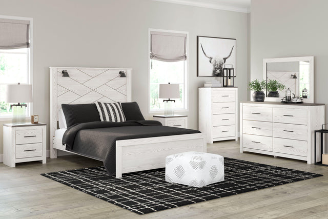 Ashley Gerridan - White - 8 Pc. - Dresser, Mirror, Chest, Queen Panel Bed with Sconces, 2 Nightstands