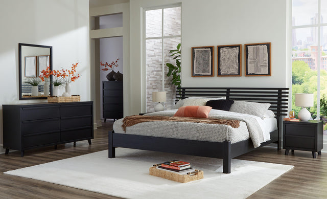 Ashley Danziar - Black - 7 Pc. - Dresser, Mirror, King Slat Panel Bed With Low Footboard, 2 Nightstands
