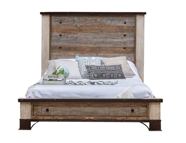 International Furniture Direct Antique Multicolor - Queen Bed - Light Brown