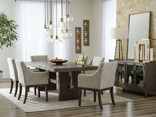 Ashley Burkhaus - Dark Brown - 8 Pc. - Dining Room Extension Table, 6 Arm Chairs, Server