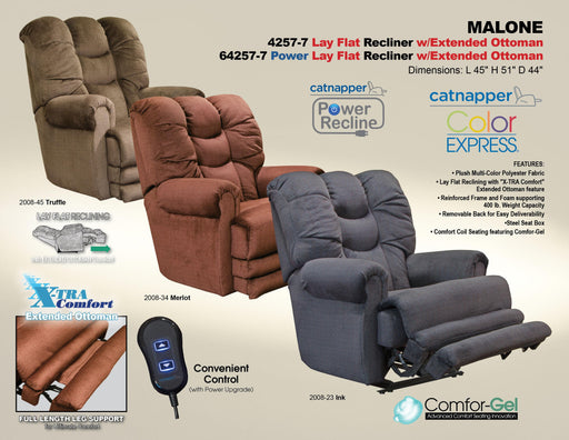 Catnapper Malone - Power Lay Flat Recliner With Extended Ottoman - Ink - 50"