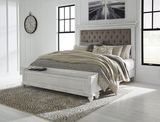 Ashley Kanwyn - Whitewash - Queen Upholstered Bed With Storage Bench