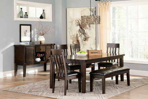 Ashley Haddigan - Dark Brown - 6 Pc. - Extension Table, 4 Side Chairs, Bench