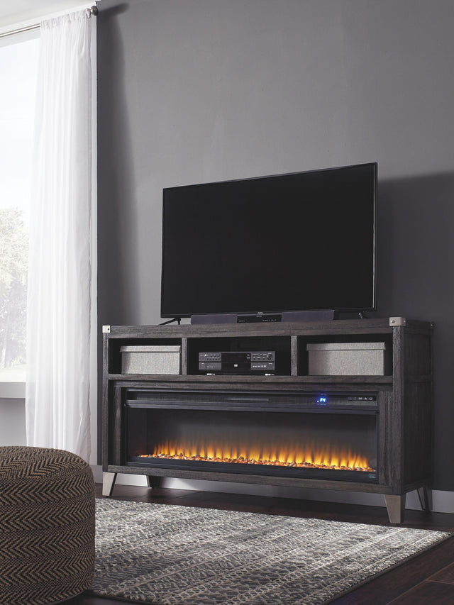 Ashley Todoe - Gray - 2 Pc. - 65" TV Stand with Wide Fireplace Insert