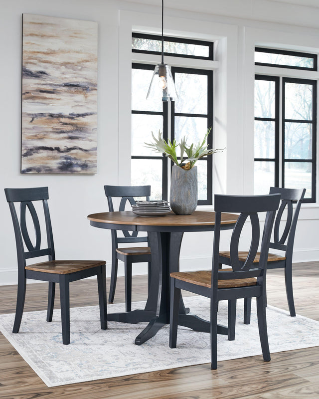 Ashley Landocken - Brown / Blue - 5 Pc. - Round Dining Table, 4 Side Chairs