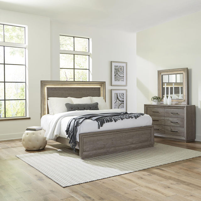 Liberty Furniture Horizons - 3 Piece Bedroom Set (King Panel Bed, Dresser & Mirror) - Gray