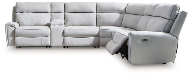 Ashley Social Pointe - Pearl / Ash - 6-Piece Reclining Sectional With Storage Console