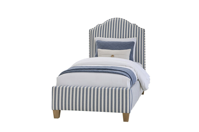 Vaughan-Bassett Tide & Timber - Twin - Upholstery Bed In Blue Stripe Fabric - Clear Oak