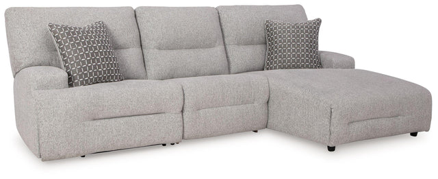 Ashley Acklen Place - Pewter - 3-Piece Power Reclining Sectional With RAF Power Reclining Back Chaise