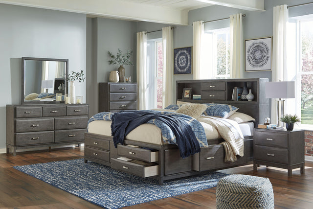 Ashley Caitbrook - Gray - 6 Pc. - Dresser, Mirror, Chest, California King Storage Bed with 8 Drawers