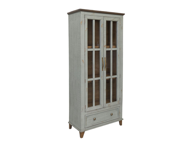 International Furniture Direct Toscana - 1 Drawer 2 Glass Doors Cabinet - Sage Green