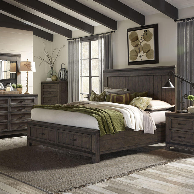 Liberty Furniture Thornwood Hills - 4 Piece Bedroom Set (King Storage Bed, Dresser & Mirror, Nightstand) - Dark Brown