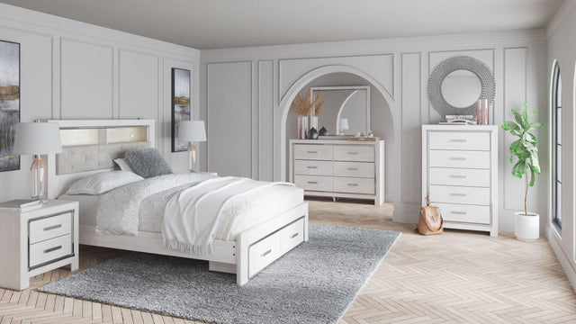 Ashley Altyra - White - King Upholstered Bookcase Bed With Storage - 9 Pc. - Dresser, Mirror, Chest, King Bed, 2 Nightstands