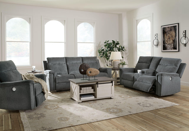 Ashley Barnsana - Gravel - 3 Pc. - Power Reclining Sofa, Power Reclining Loveseat, Power Rocker Recliner