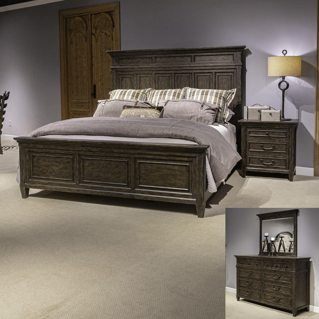 Liberty Furniture Paradise Valley - 4 Piece Bedroom Set (King Panel Bed, Dresser & Mirror, Nightstand) - Dark Brown
