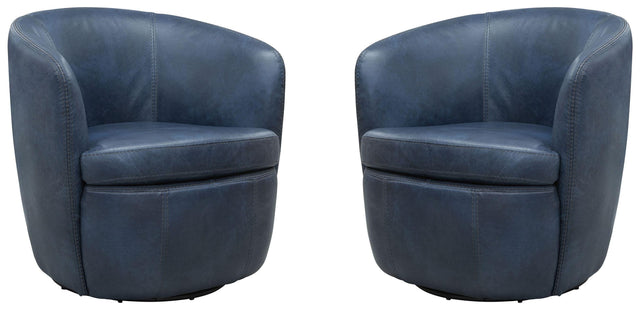 Parker House Barolo - 100% Italian Leather Swivel Club Chair (Set of 2) - Vintage Navy