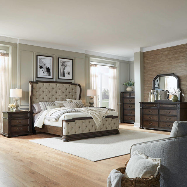 Liberty Furniture Provence Park - 5 Piece Bedroom Set (Queen Shelter Bed, Dresser & Mirror, Chest, Night Stand) - Brown